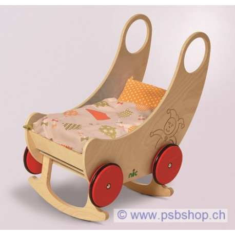 Puppenwiege, -wagen und Laufhilfe in einem, L60cm, B38 cm, H60cm- natur