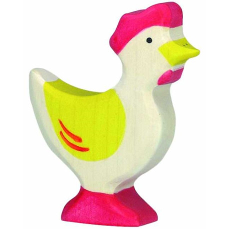 Huhn, stehend, gelb, Holzfigur